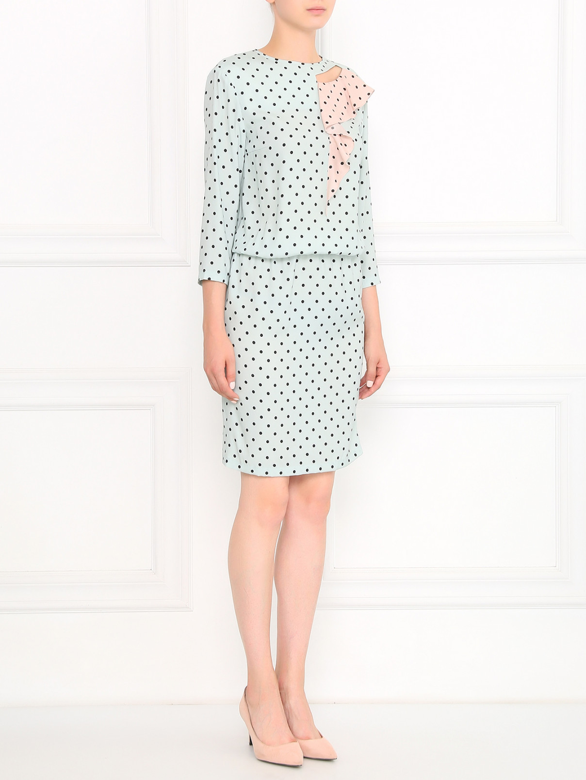 Платье-мини из шелка с узором "горох" Poustovit  –  Модель Общий вид  – Цвет:  Зеленый