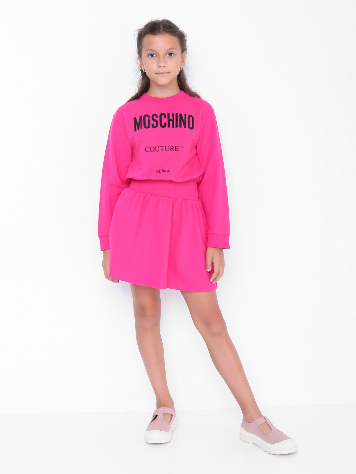 Трикотажное платье с резинкой Moschino  –  МодельОбщийВид  – Цвет:  Розовый