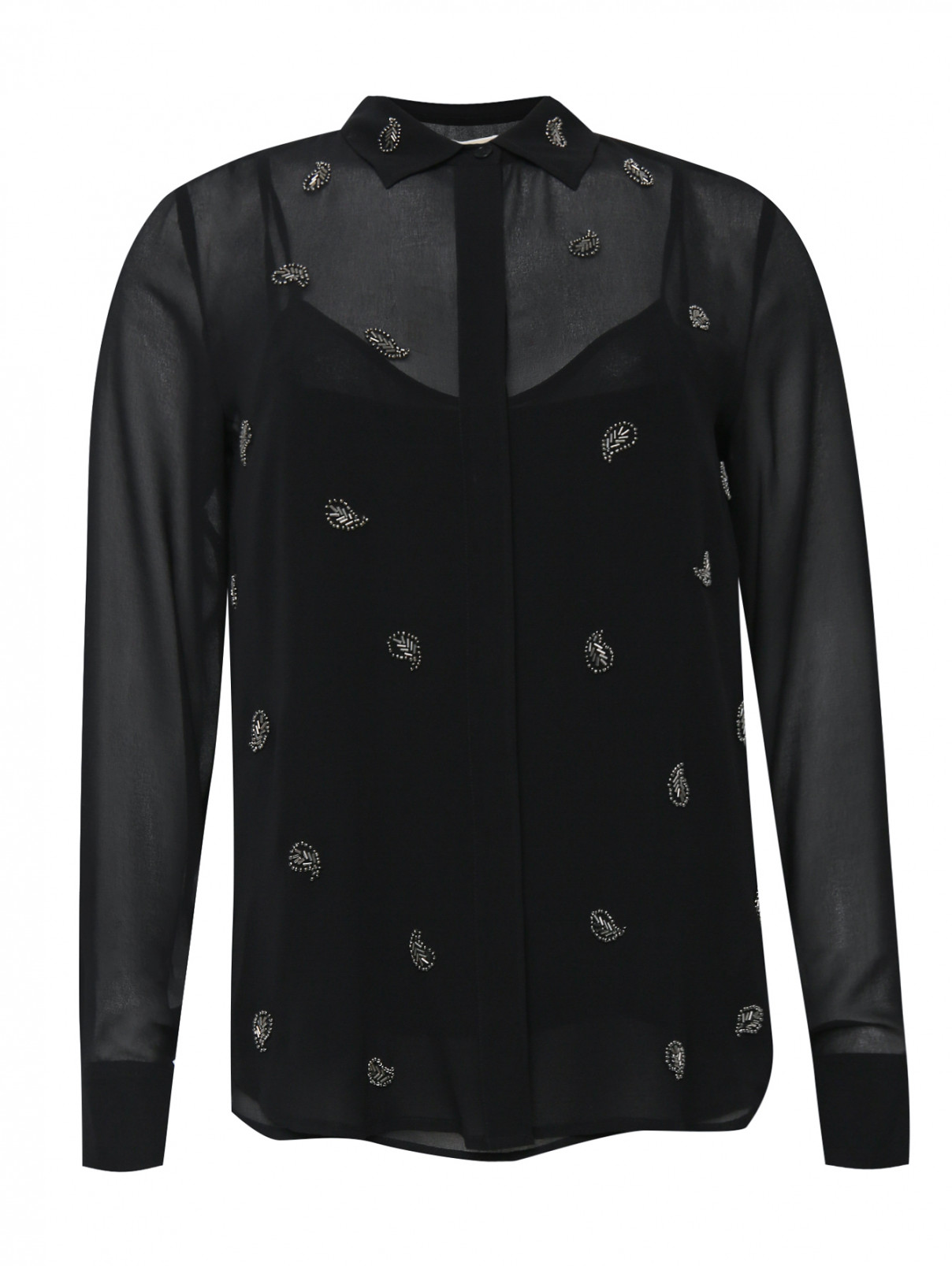 Блуза с аппликациями из бисера Michael by Michael Kors  –  Общий вид  – Цвет:  Черный