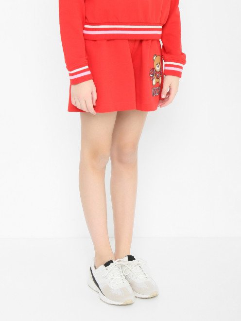 Трикотажные шорты с принтом и вышивкой Moschino - МодельВерхНиз