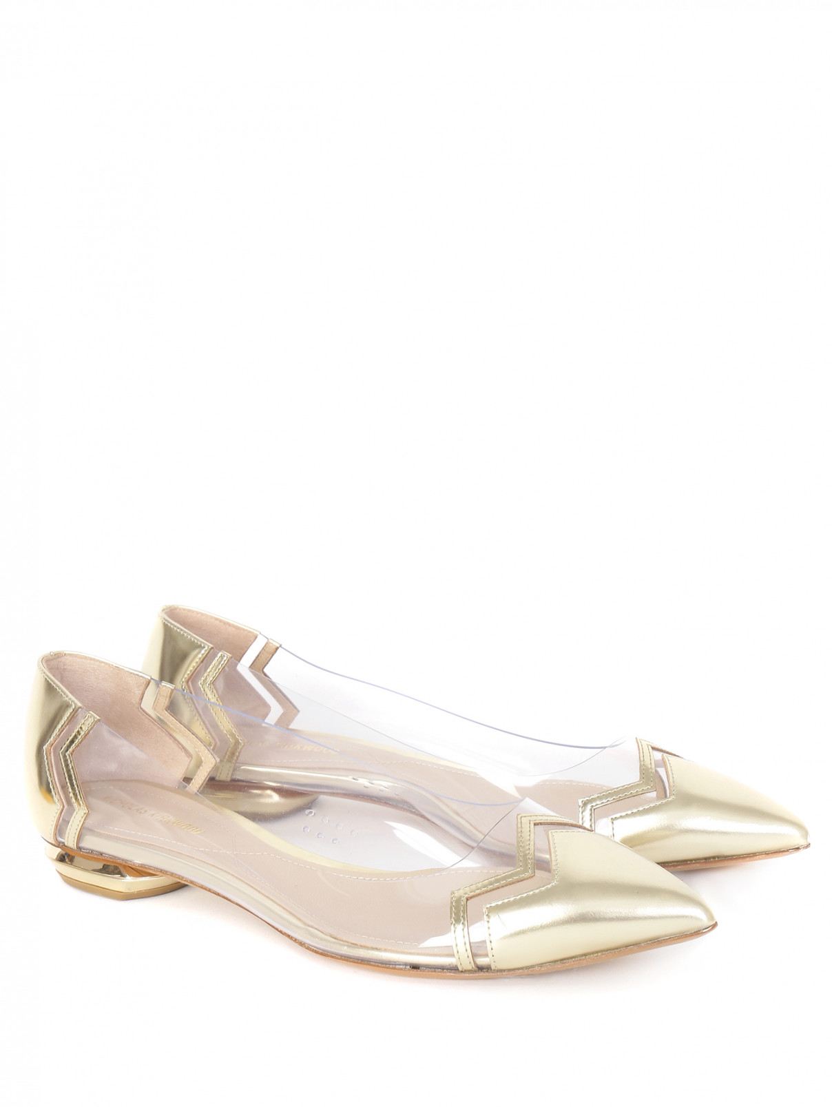 Туфли из лаковой кожи с контрастной отделкой на низком каблуке Nicholas Kirkwood  –  Общий вид  – Цвет:  Золотой