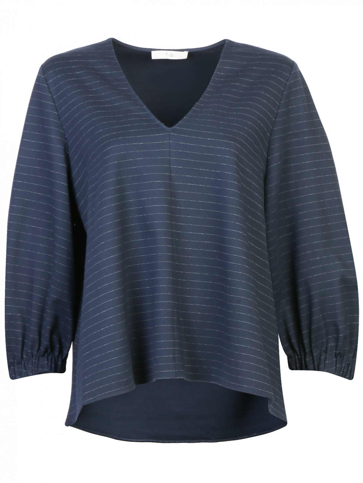 Блуза свободного кроя с узором "полоска" TIBI  –  Общий вид  – Цвет:  Синий