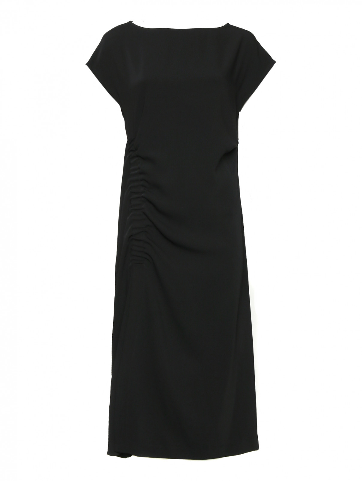 Платье-макси прямого кроя со сборкой P.A.R.O.S.H.  –  Общий вид  – Цвет:  Черный