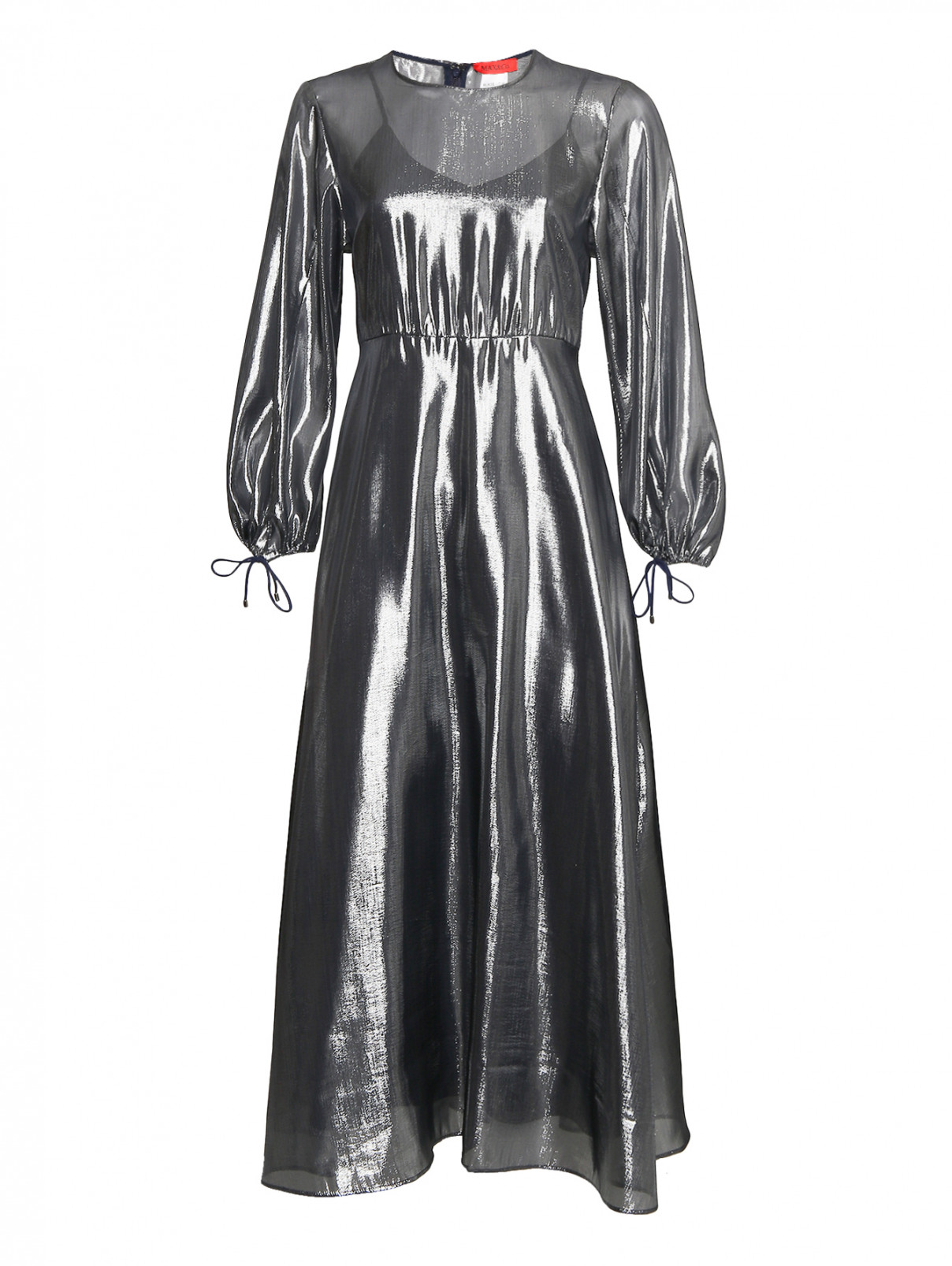 Платье-миди из шелка расклешенного кроя Max&Co  –  Общий вид  – Цвет:  Синий