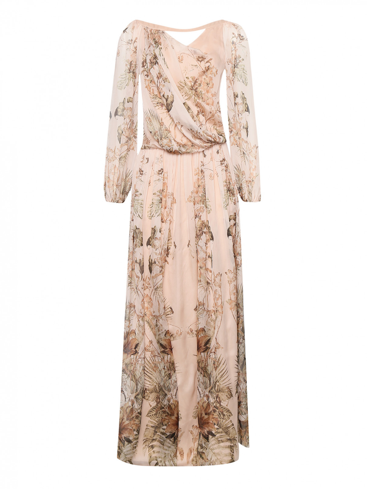 Платье-макси из шелка с узором Alberta Ferretti  –  Общий вид  – Цвет:  Розовый