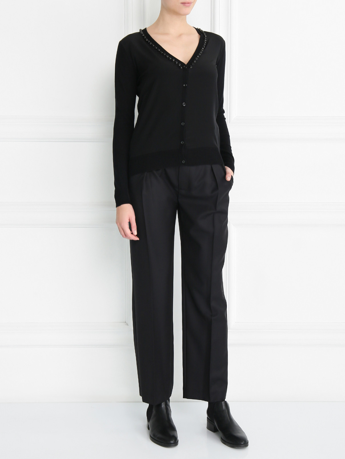 Блуза из шелка и шерсти с декором Weekend Max Mara  –  Модель Общий вид  – Цвет:  Черный