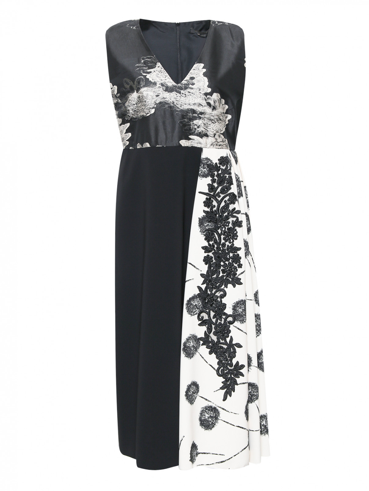 Платье-миди с узором и декоративной аппликацией Marina Rinaldi  –  Общий вид  – Цвет:  Черный