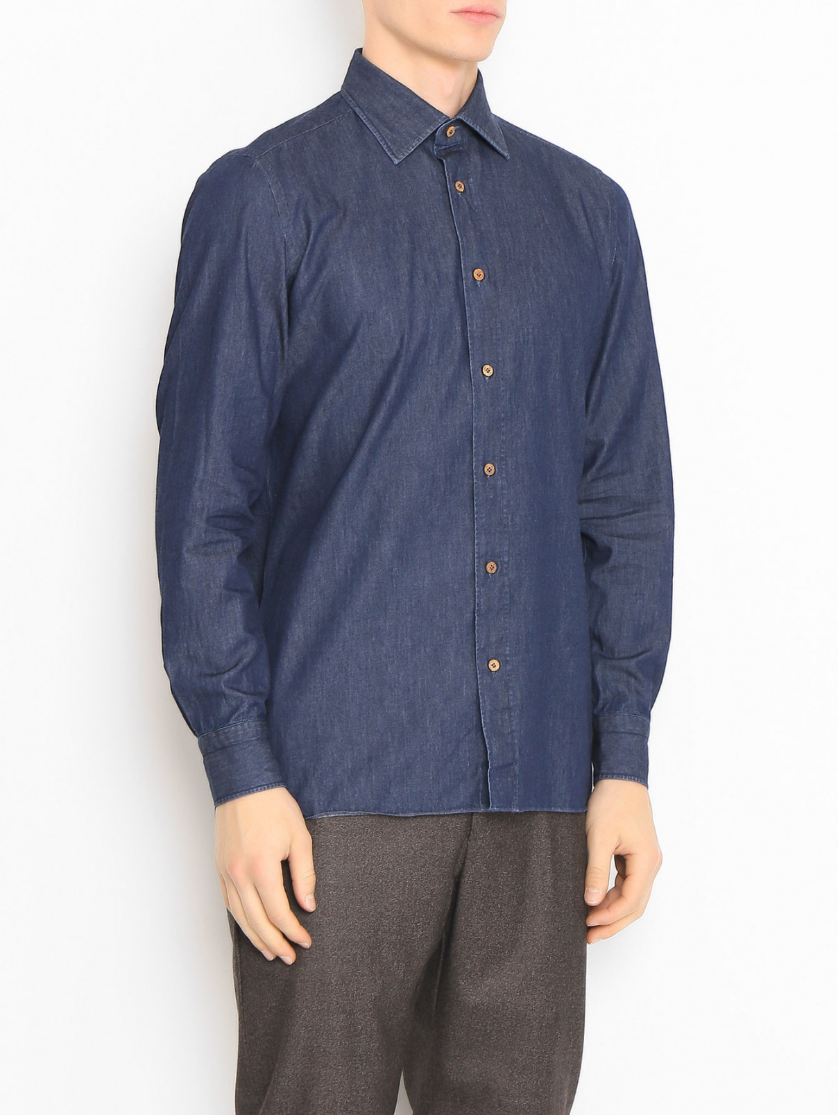 Рубашка из хлопка под деним Giampaolo  –  МодельВерхНиз  – Цвет:  Синий