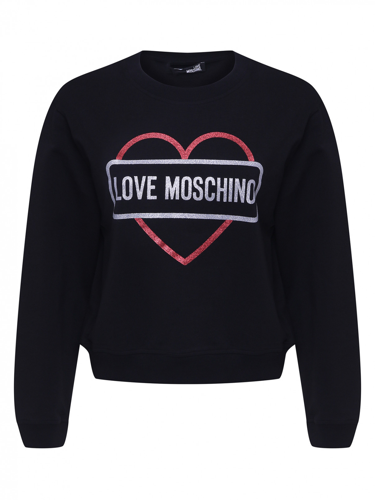 Свитшот из хлопка с принтом Love Moschino  –  Общий вид  – Цвет:  Черный
