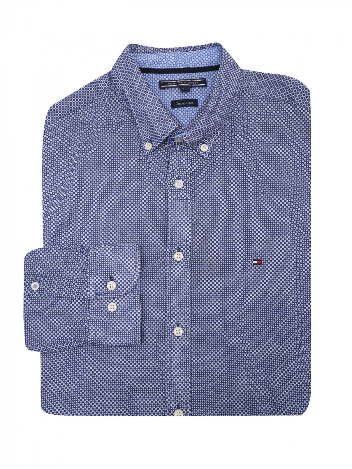 Рубашка из хлопка и льна с узором Tommy Hilfiger  –  Общий вид  – Цвет:  Синий