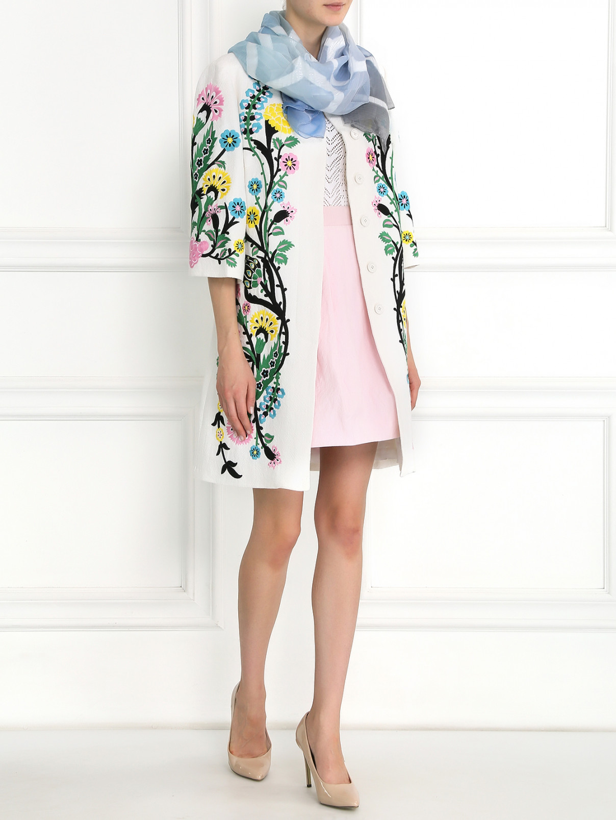 Легкое пальто с вышивкой Andrew GN  –  Модель Общий вид  – Цвет:  Белый