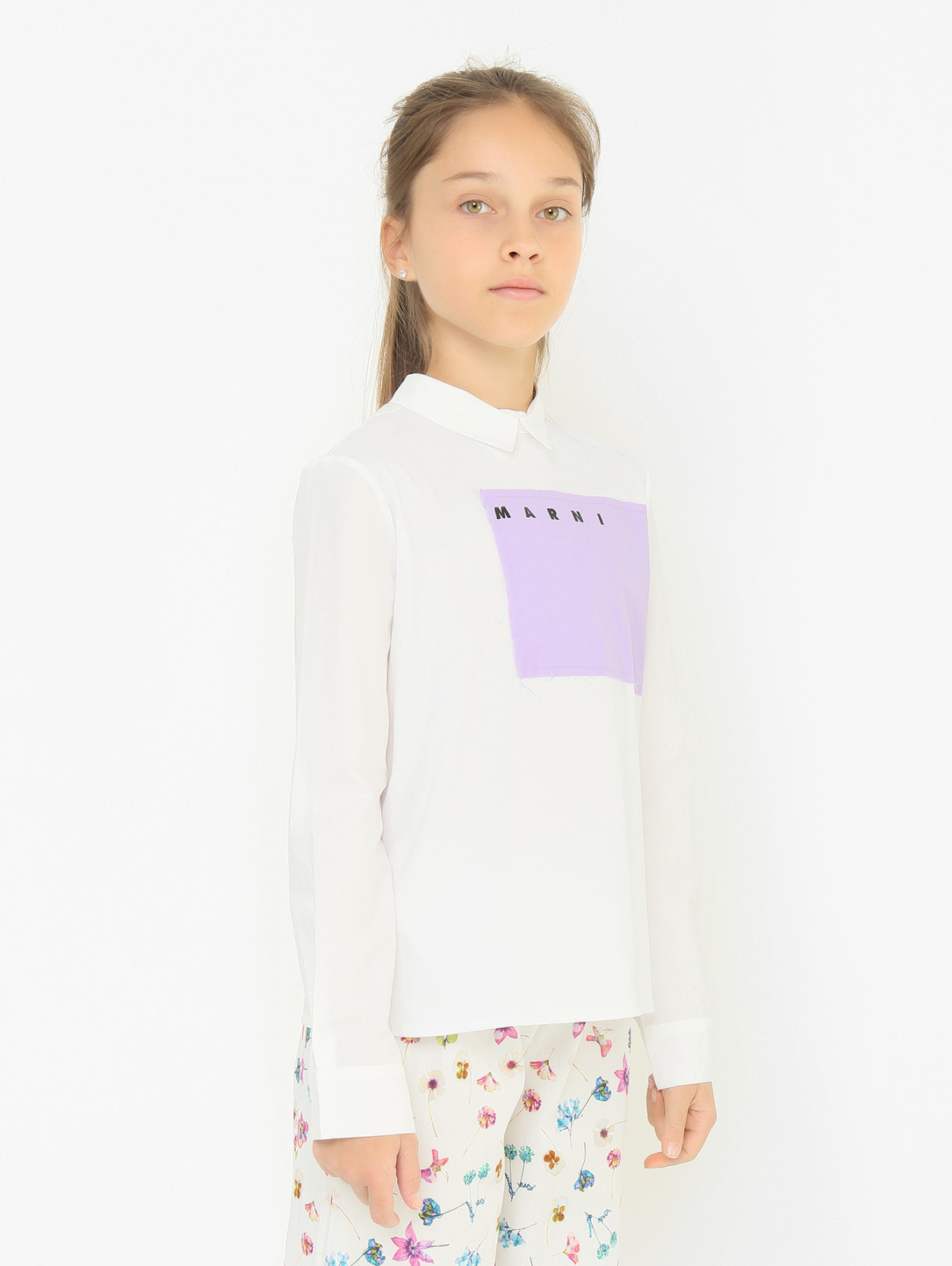 Блуза из хлопка с аппликацией Marni  –  МодельВерхНиз  – Цвет:  Белый