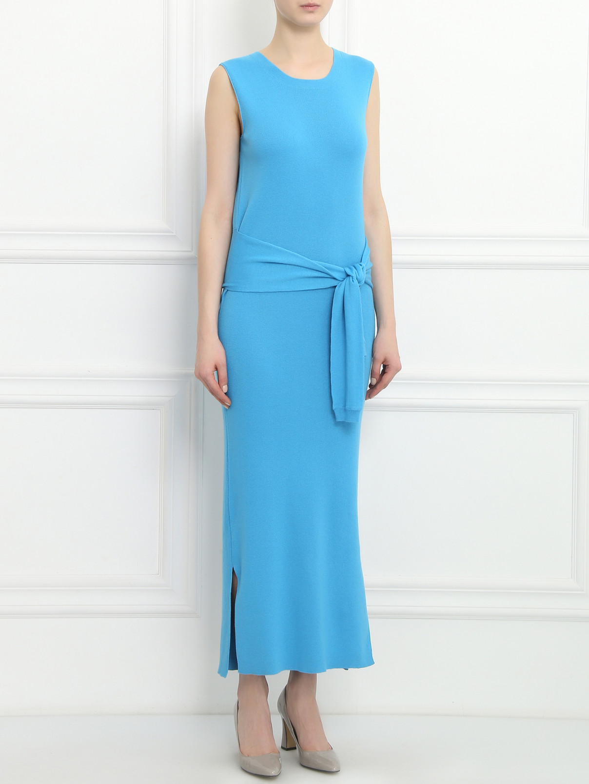 Платье-макси из хлопка и кашемира Allude  –  Модель Общий вид  – Цвет:  Синий