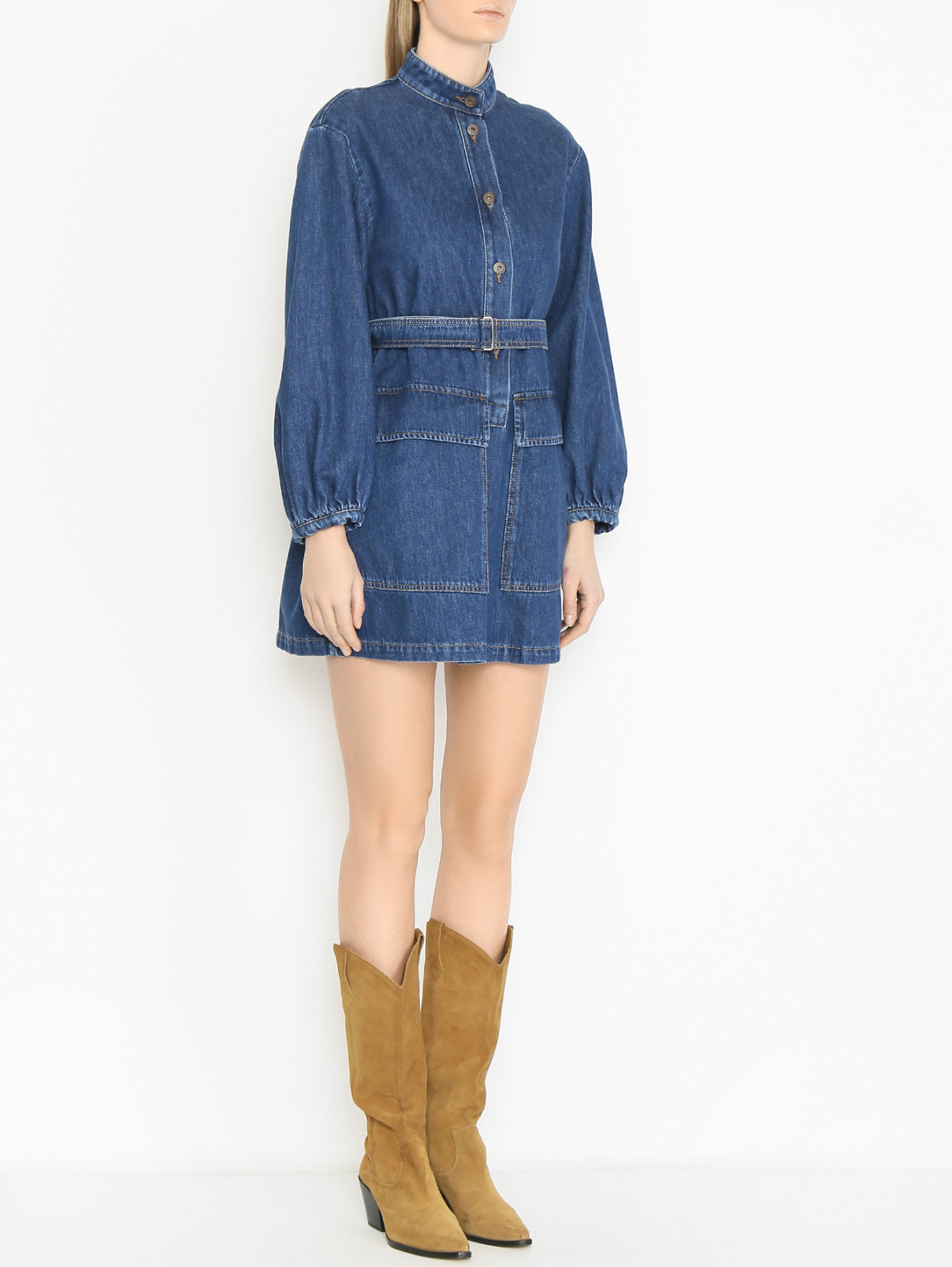 Мини-платье из денима Weekend Max Mara  –  МодельВерхНиз  – Цвет:  Синий