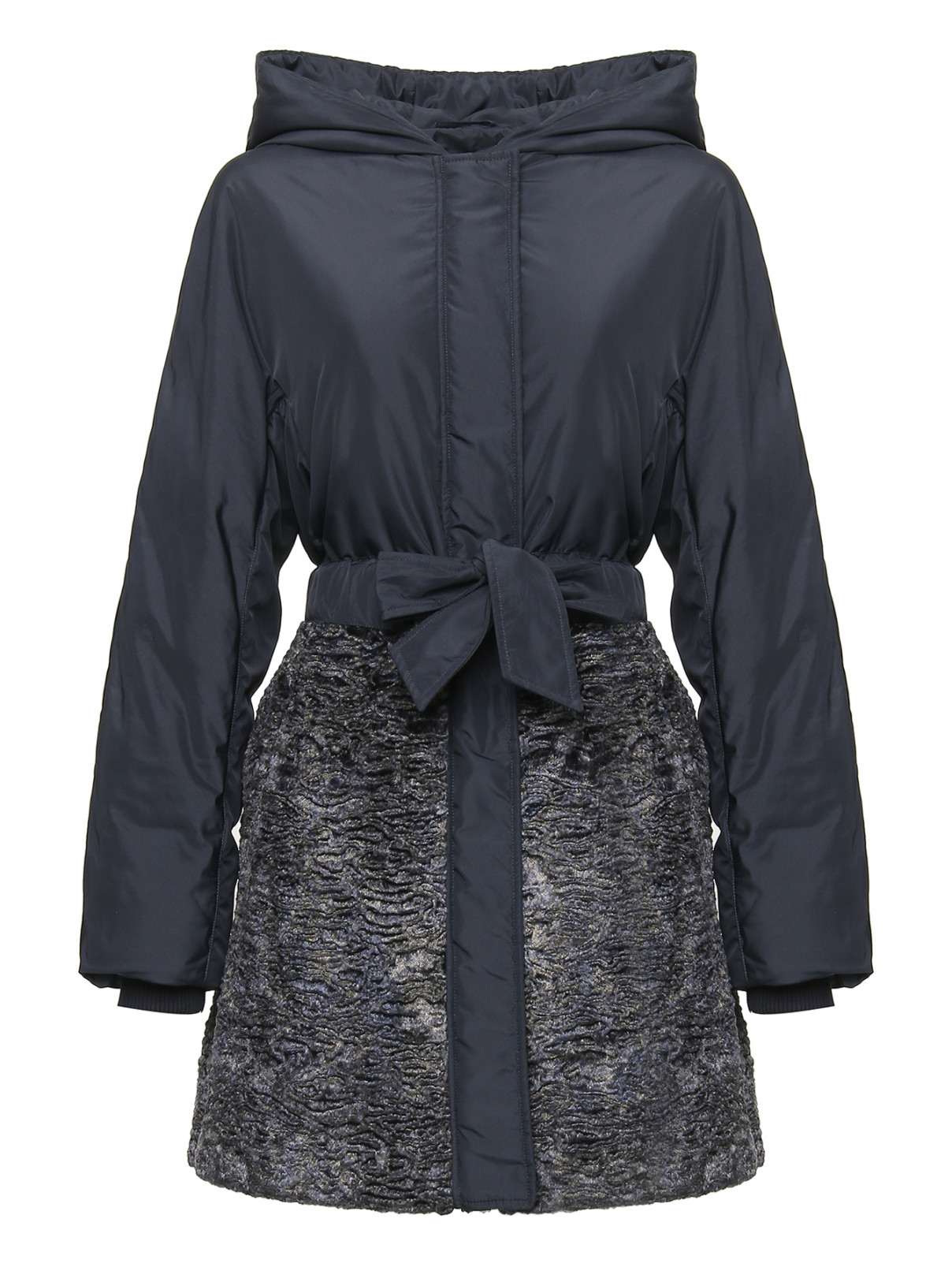 Комбинированная куртка с поясом Versace Collection  –  Общий вид  – Цвет:  Синий