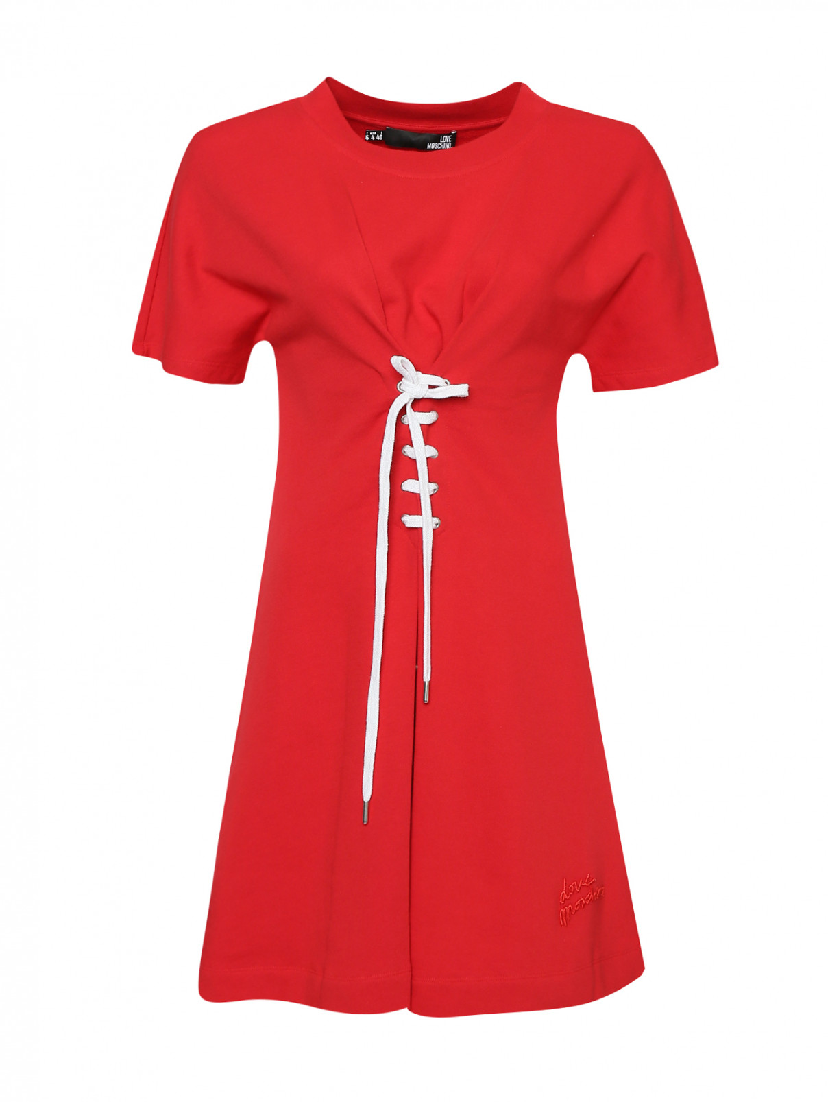 Платье хлопковое, с декоративной шнуровкой Love Moschino  –  Общий вид  – Цвет:  Красный