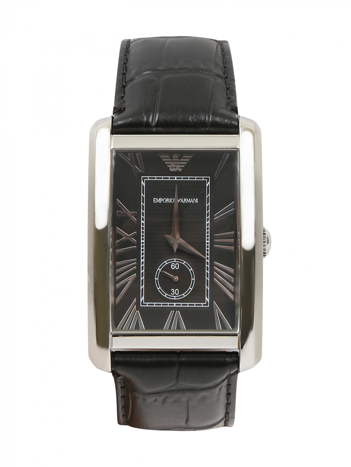 Часы с ремешком из кожи Emporio Armani  –  Общий вид  – Цвет:  Черный
