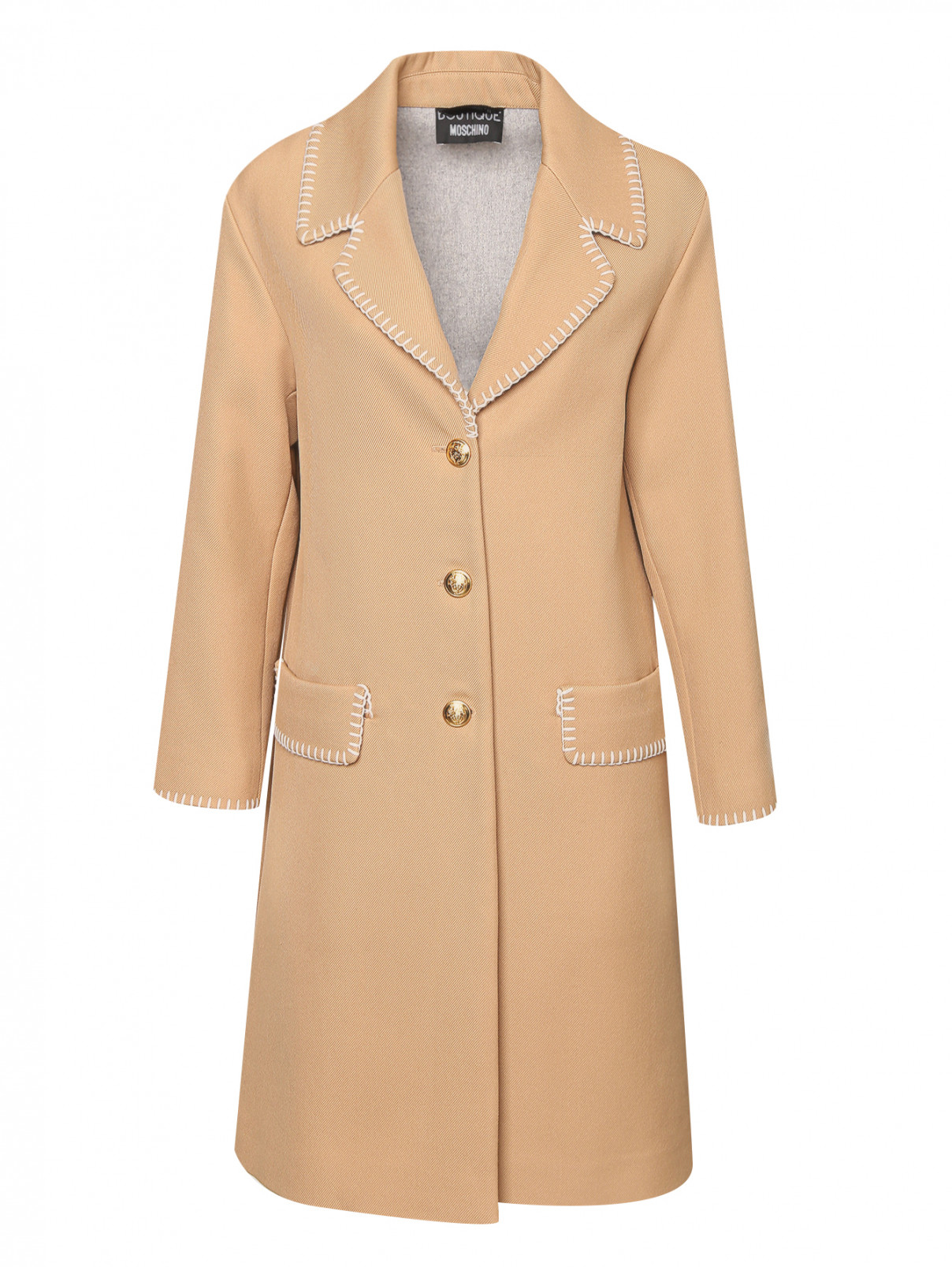 Пальто из смешанной шерсти с контрастной вышивкой Moschino Boutique  –  Общий вид  – Цвет:  Бежевый