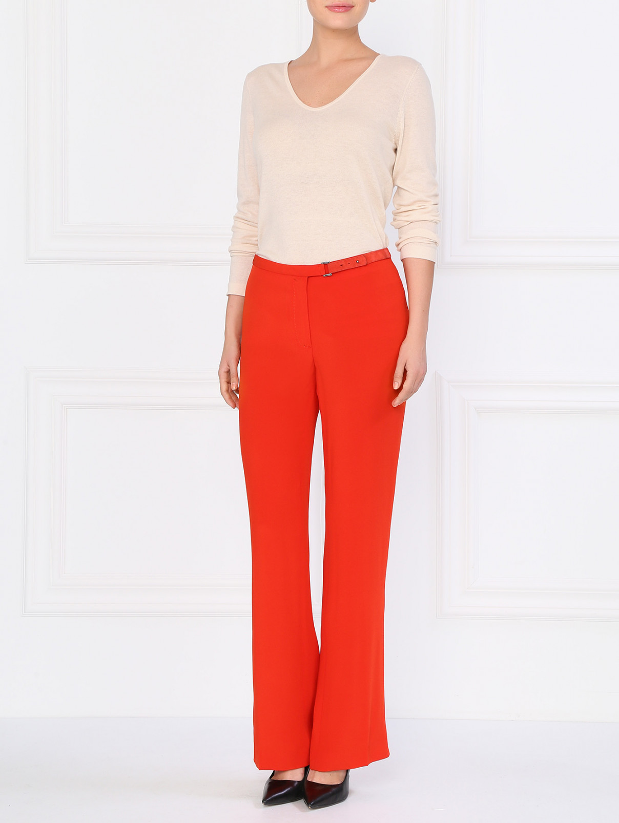 Классические прямые брюки с вшитым ремнем Costume National  –  Модель Общий вид  – Цвет:  Красный