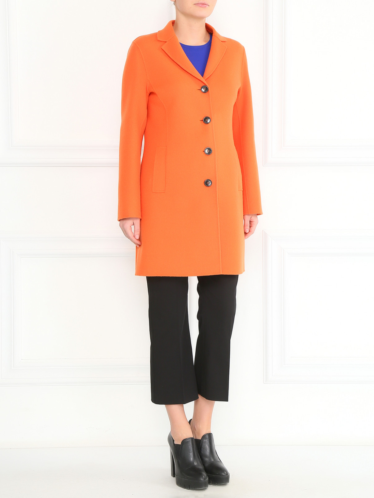 Классическое шерстяное пальто на пуговицах Weekend Max Mara  –  Модель Общий вид  – Цвет:  Оранжевый