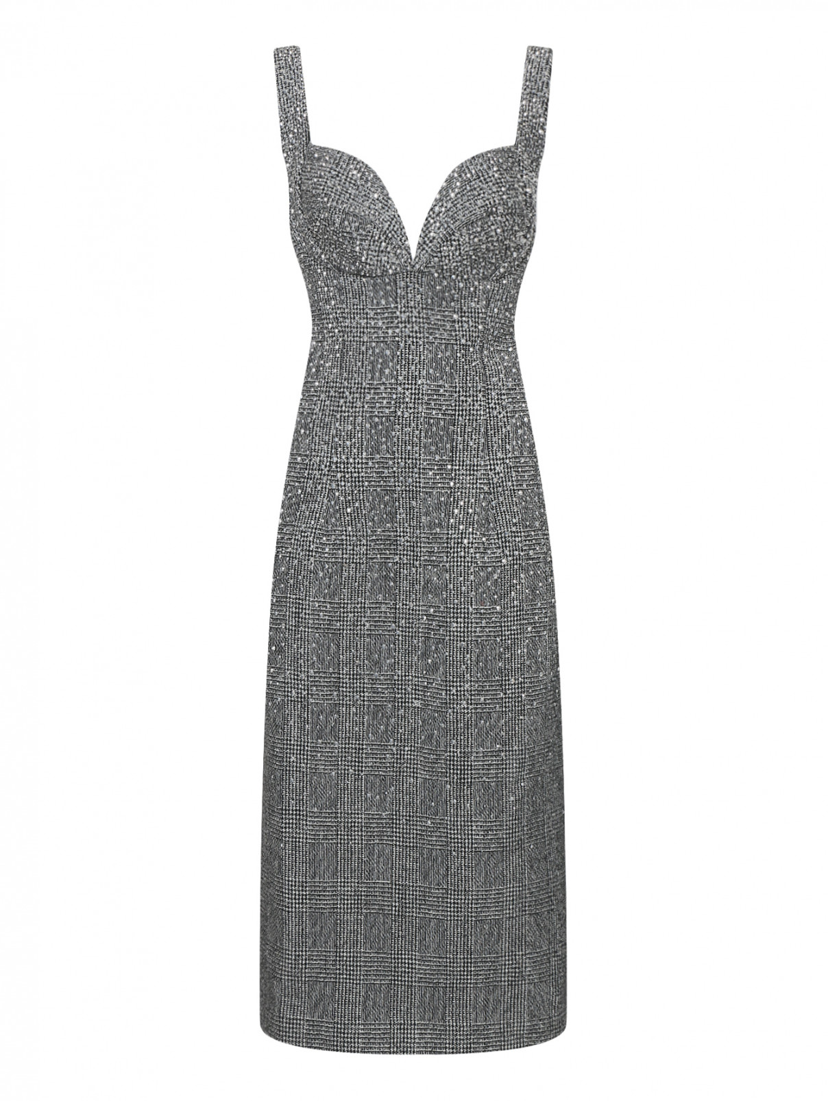 Платье из шерсти и льна декорированное стразами Ermanno Scervino  –  Общий вид  – Цвет:  Серый