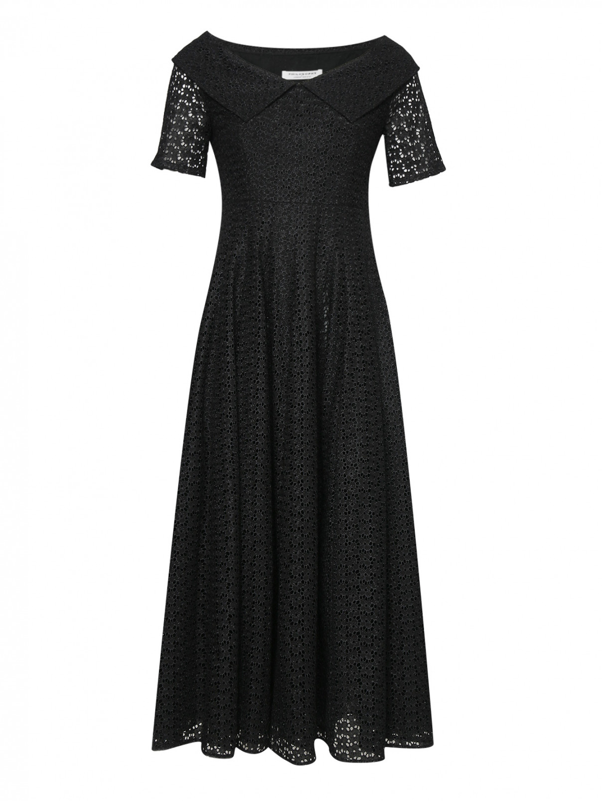 Платье-миди с вышивкой Philosophy di Lorenzo Serafini  –  Общий вид  – Цвет:  Черный