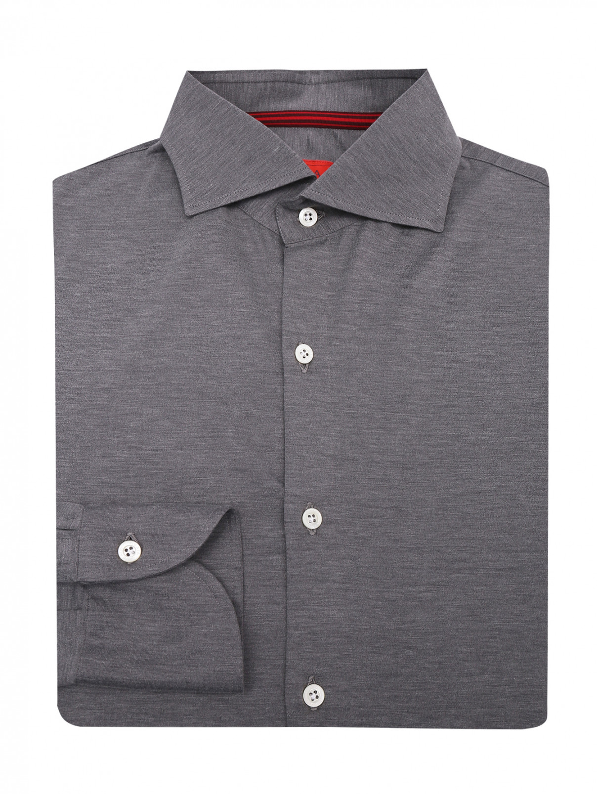 Однотонная рубашка из шелка и хлопка Isaia  –  Общий вид  – Цвет:  Серый
