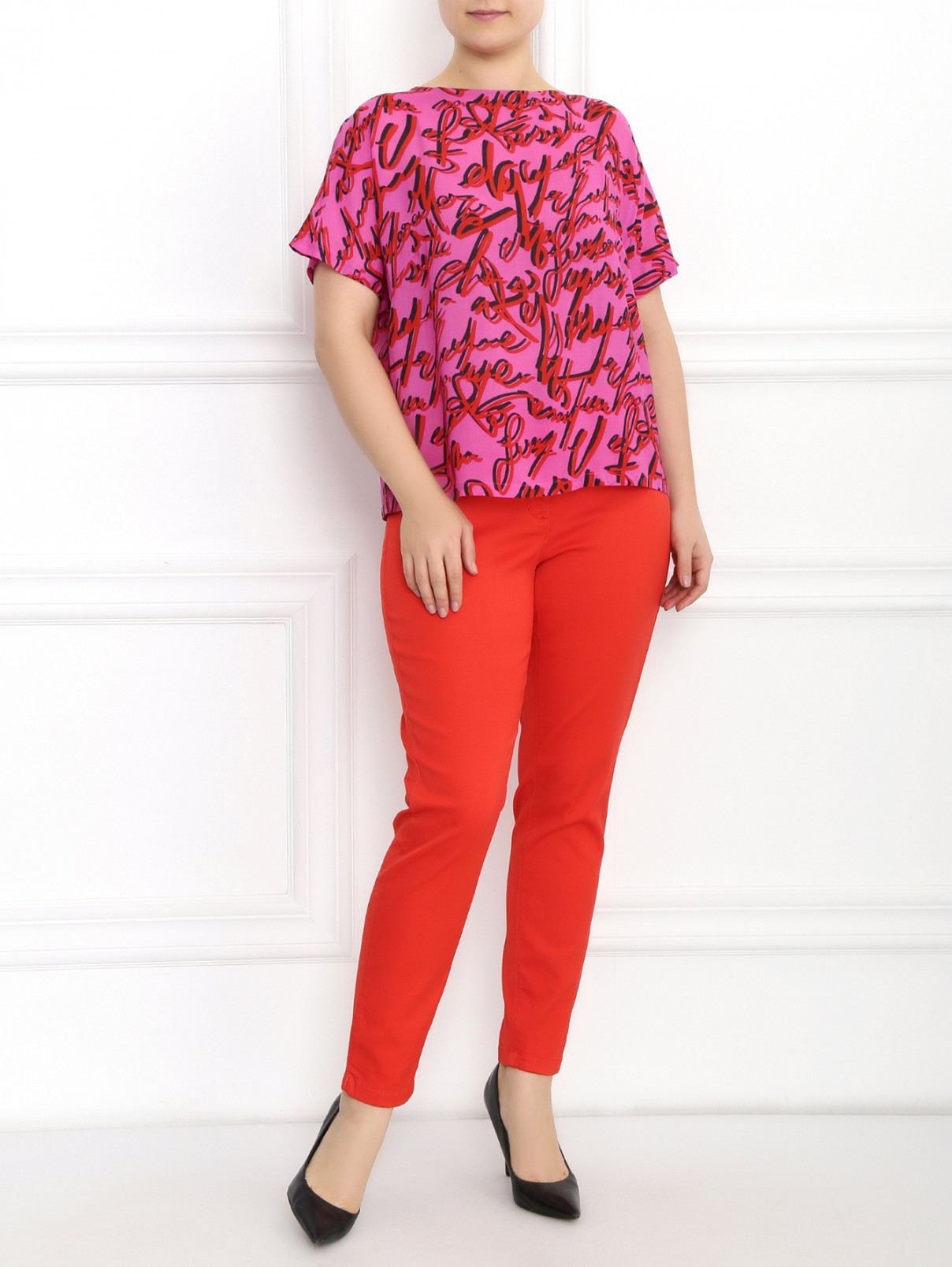 Однотонные узкие брюки Marina Rinaldi  –  Модель Общий вид  – Цвет:  Оранжевый