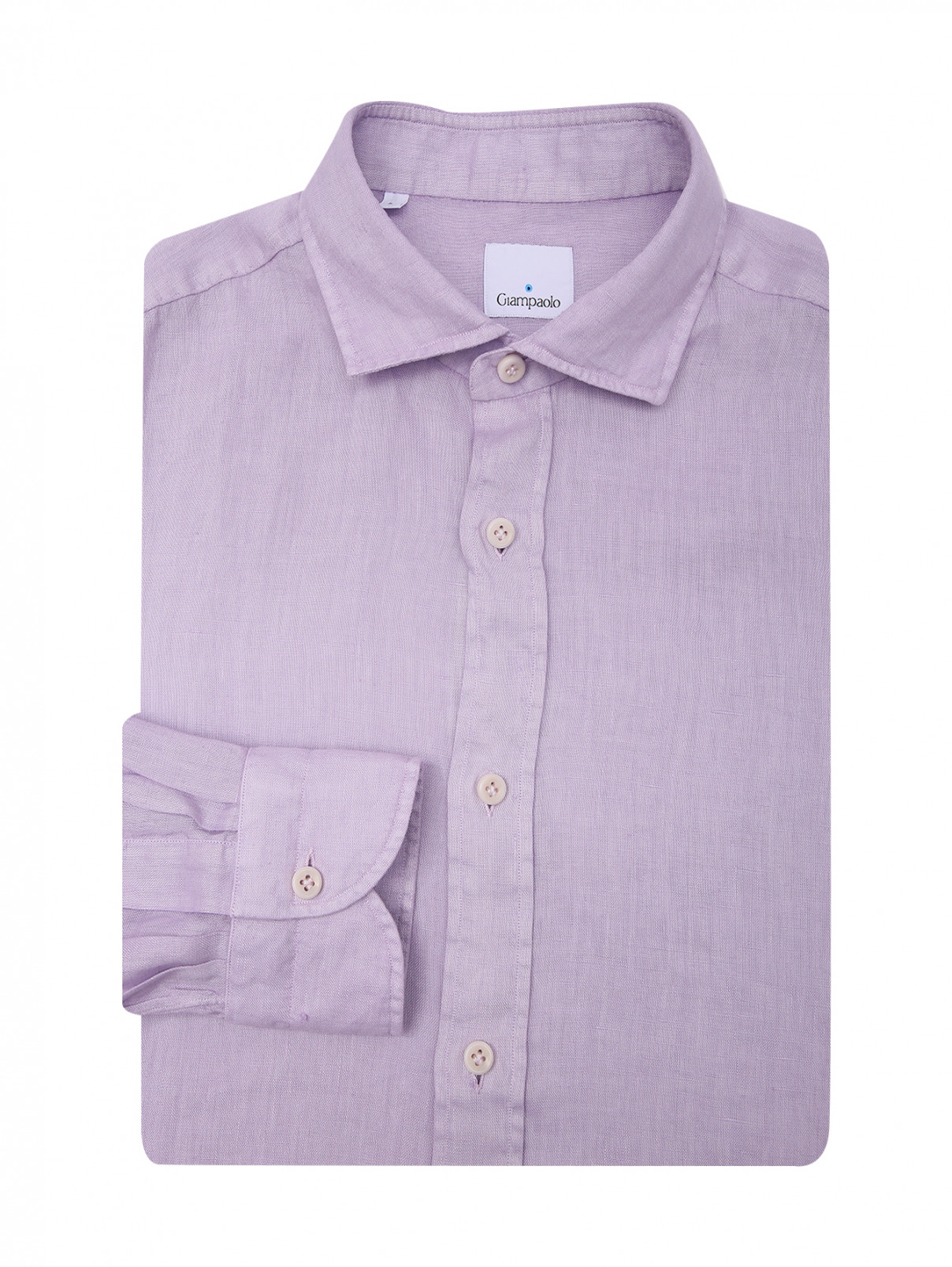 Рубашка из льна на пуговицах Giampaolo  –  Общий вид  – Цвет:  Фиолетовый