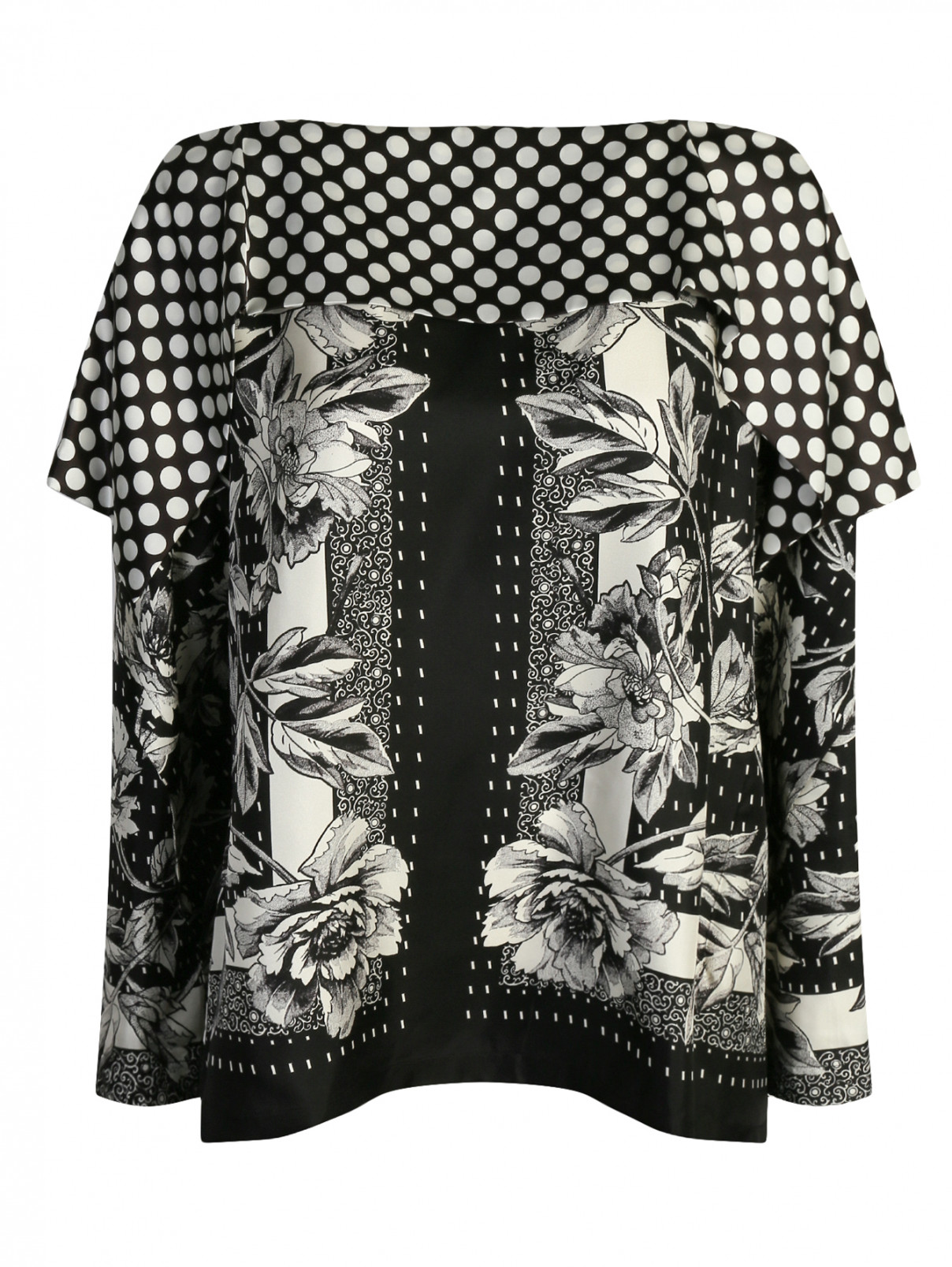 Блуза из смешанного шелка с узором Antonio Marras  –  Общий вид  – Цвет:  Черный