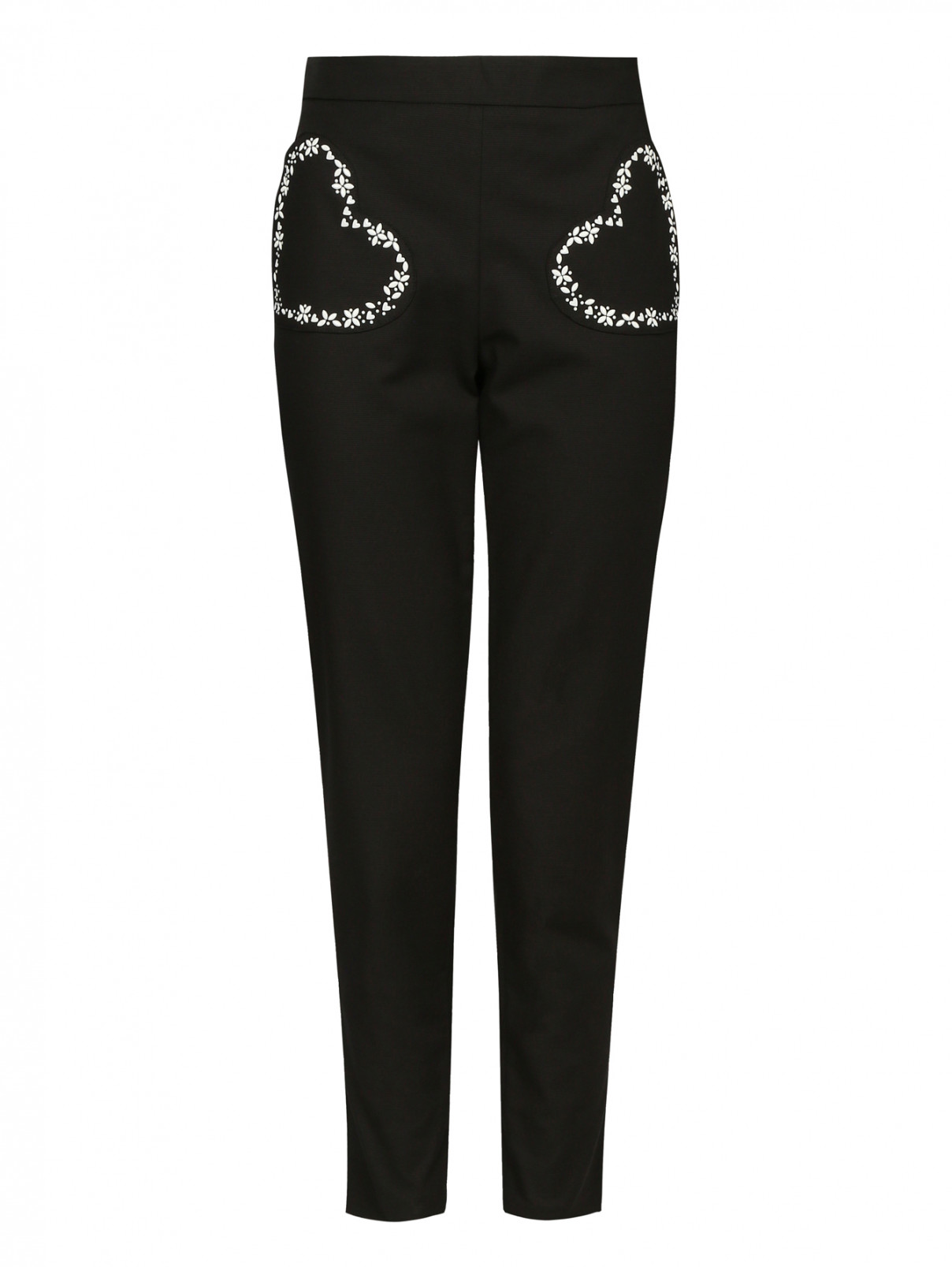 Брюки из хлопка прямого кроя с декорированными карманами Love Moschino  –  Общий вид  – Цвет:  Черный