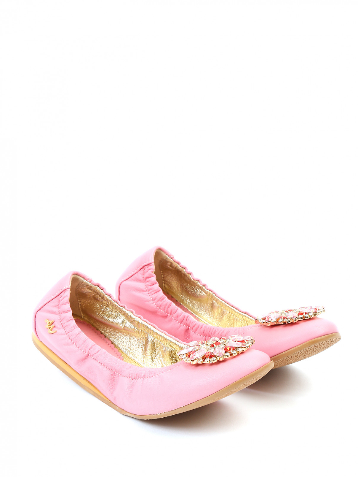 Туфли из кожи с декоративными пряжками MiMiSol  –  Общий вид  – Цвет:  Розовый