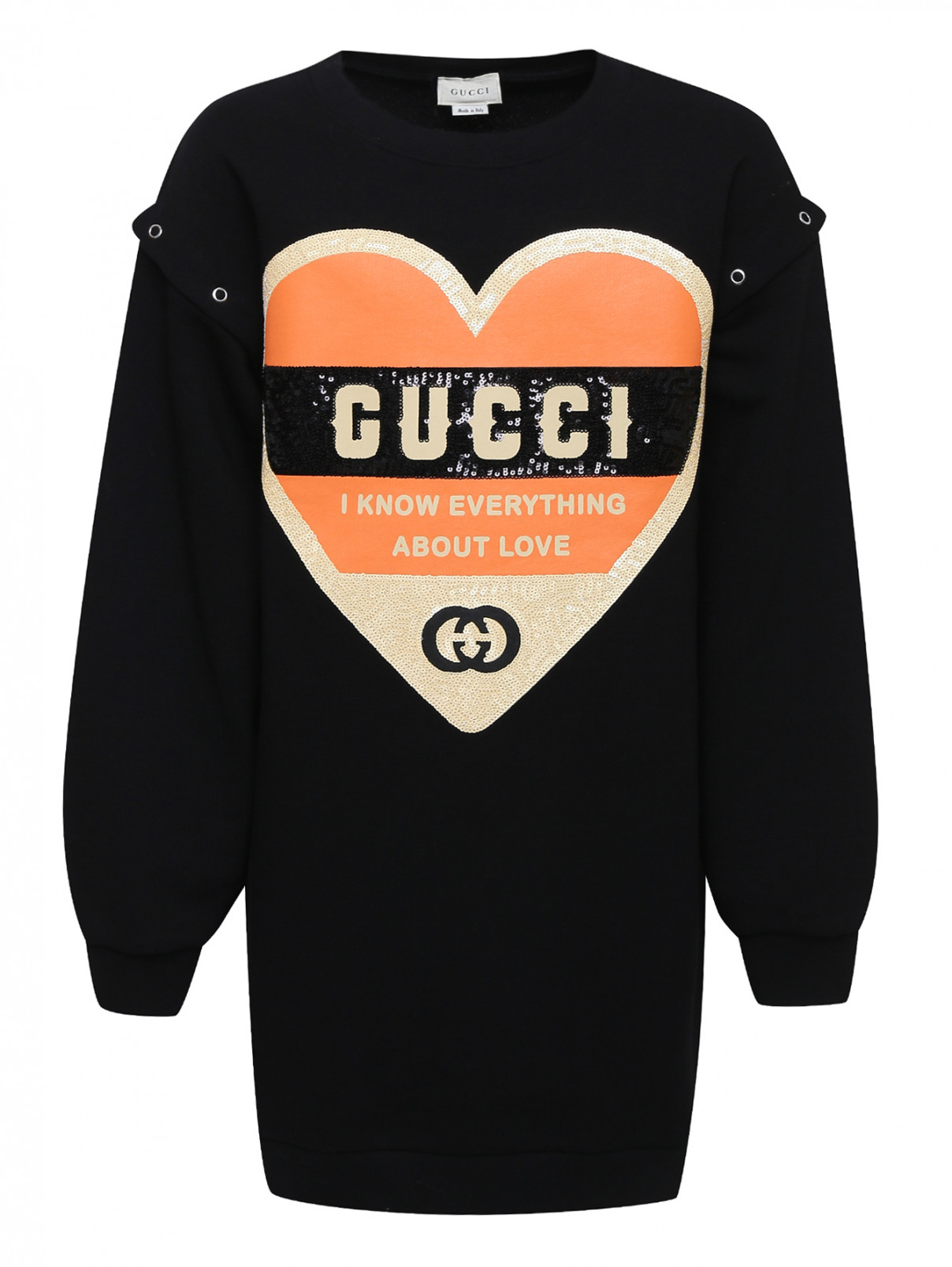 Удлиненный свитшот с принтом и пайетками Gucci  –  Общий вид  – Цвет:  Черный