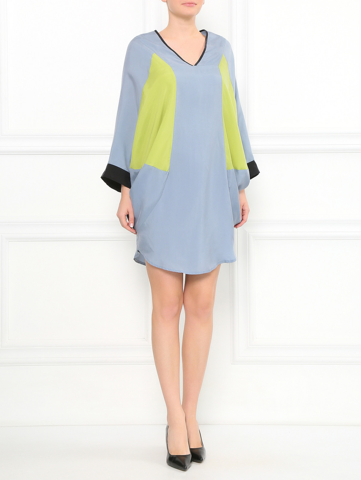 Платье-мини с рукавами "летучая мышь" и контрастными вставками Vivienne Westwood  –  Модель Общий вид  – Цвет:  Серый