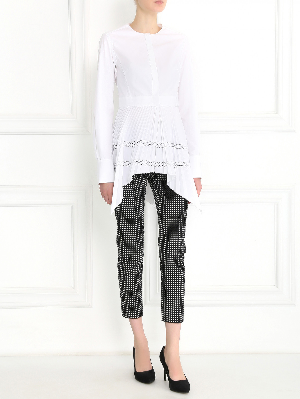 Блуза из хлопка с плиссированной вставкой Aquilano Rimondi  –  Модель Общий вид  – Цвет:  Белый