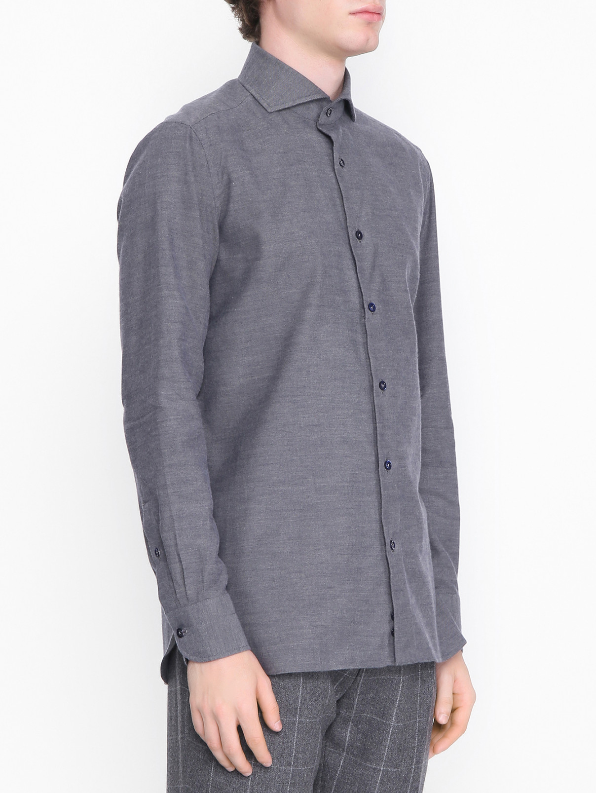 Однотонная рубашка из хлопка Giampaolo  –  МодельВерхНиз  – Цвет:  Серый