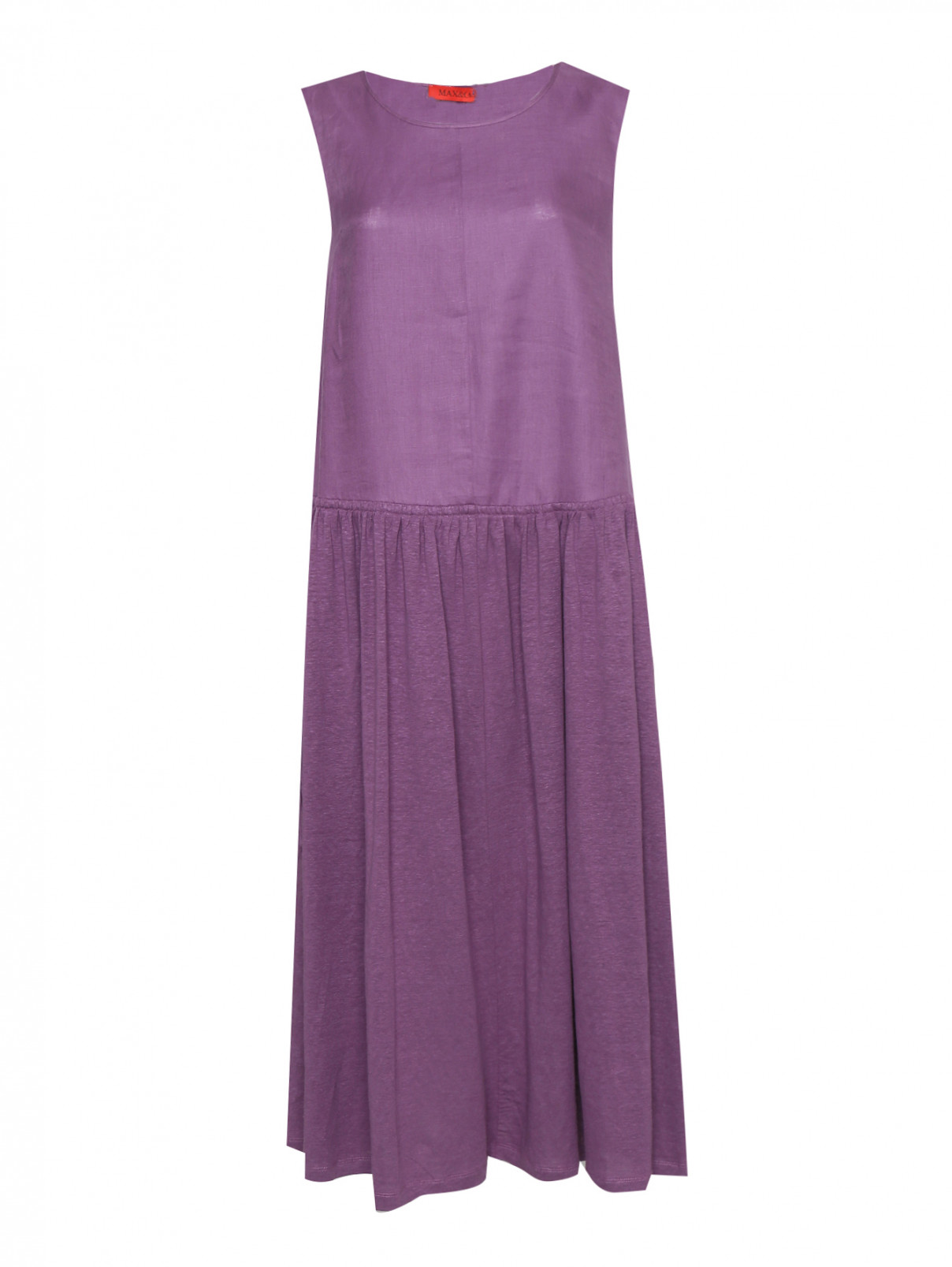 Платье из льна со сборкой Max&Co  –  Общий вид  – Цвет:  Фиолетовый