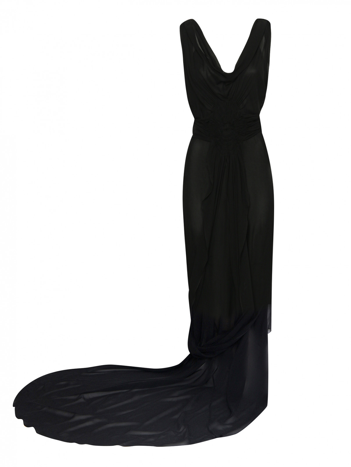 Платье из шелка со шлейфом Maison Margiela  –  Общий вид  – Цвет:  Черный