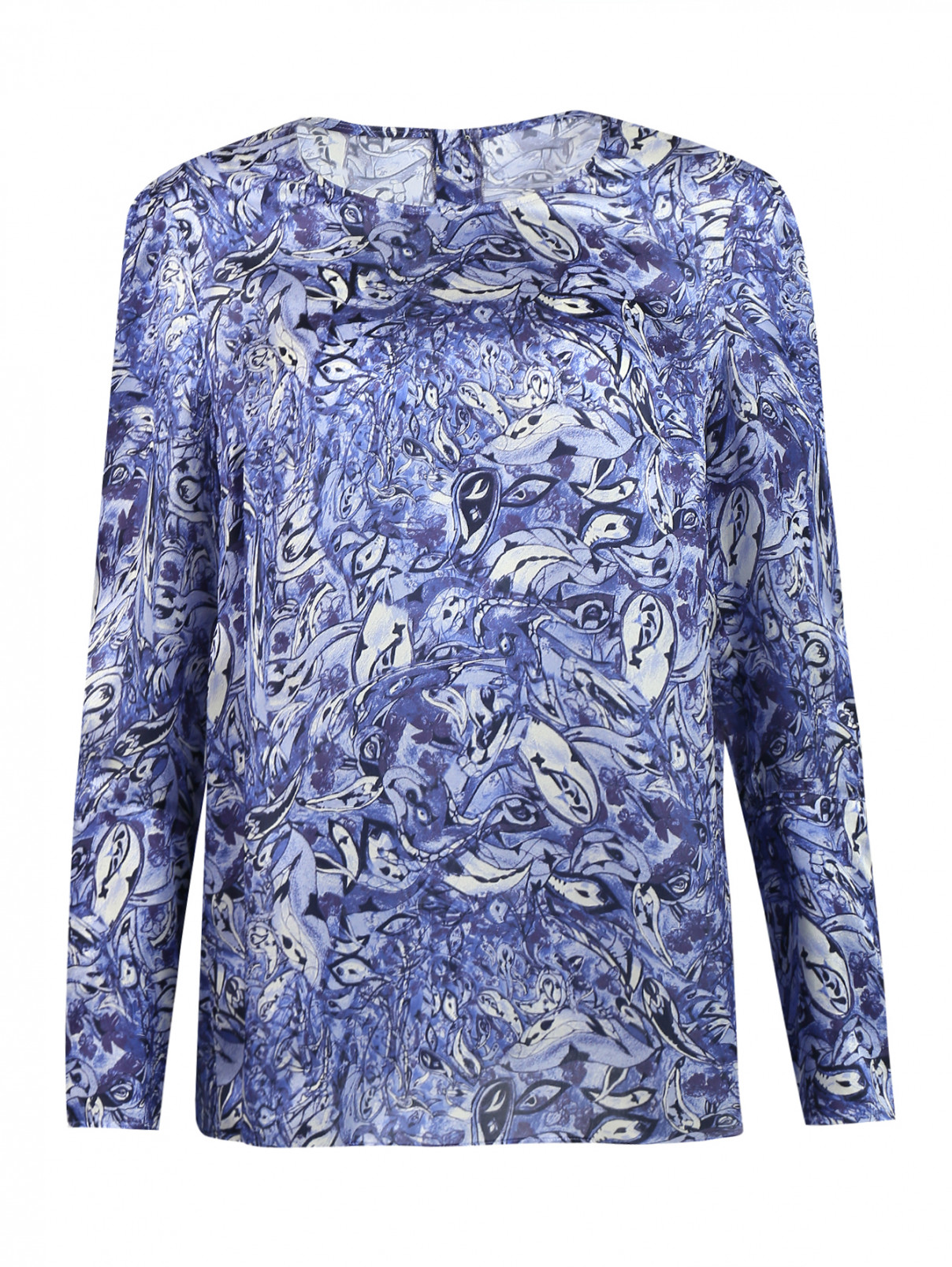Блуза из шелка с узором Strenesse  –  Общий вид  – Цвет:  Фиолетовый