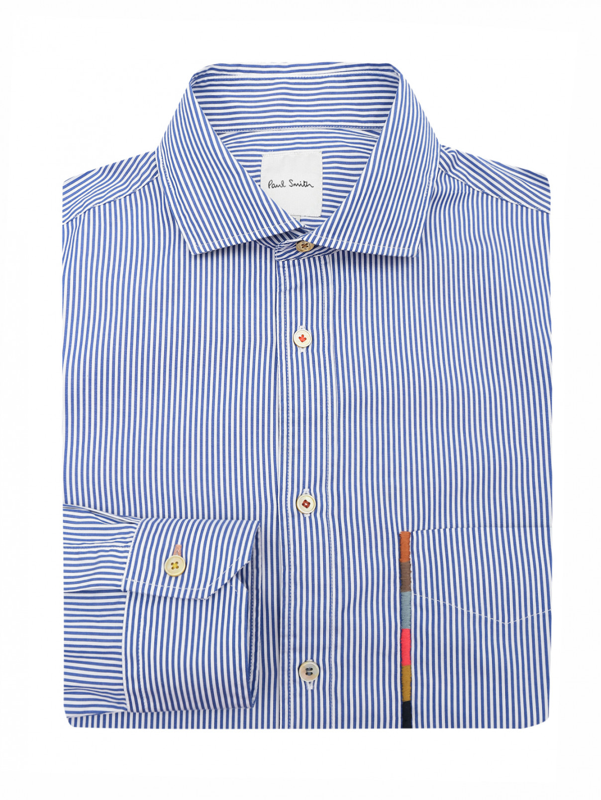 Рубашка из хлопка с узором "полоска" Paul Smith  –  Общий вид  – Цвет:  Синий