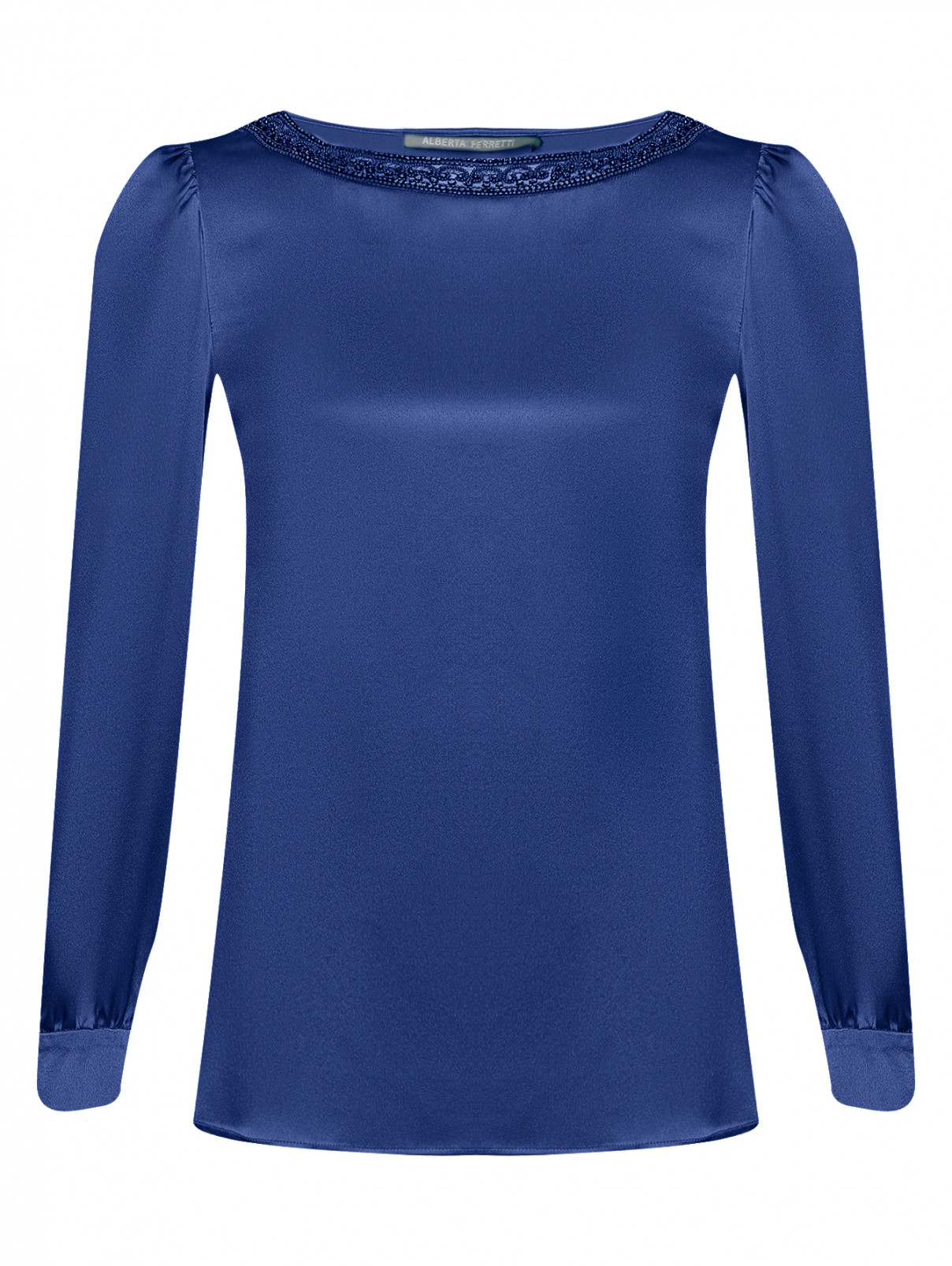 Блуза из шелка с декоративной отделкой Alberta Ferretti  –  Общий вид  – Цвет:  Синий