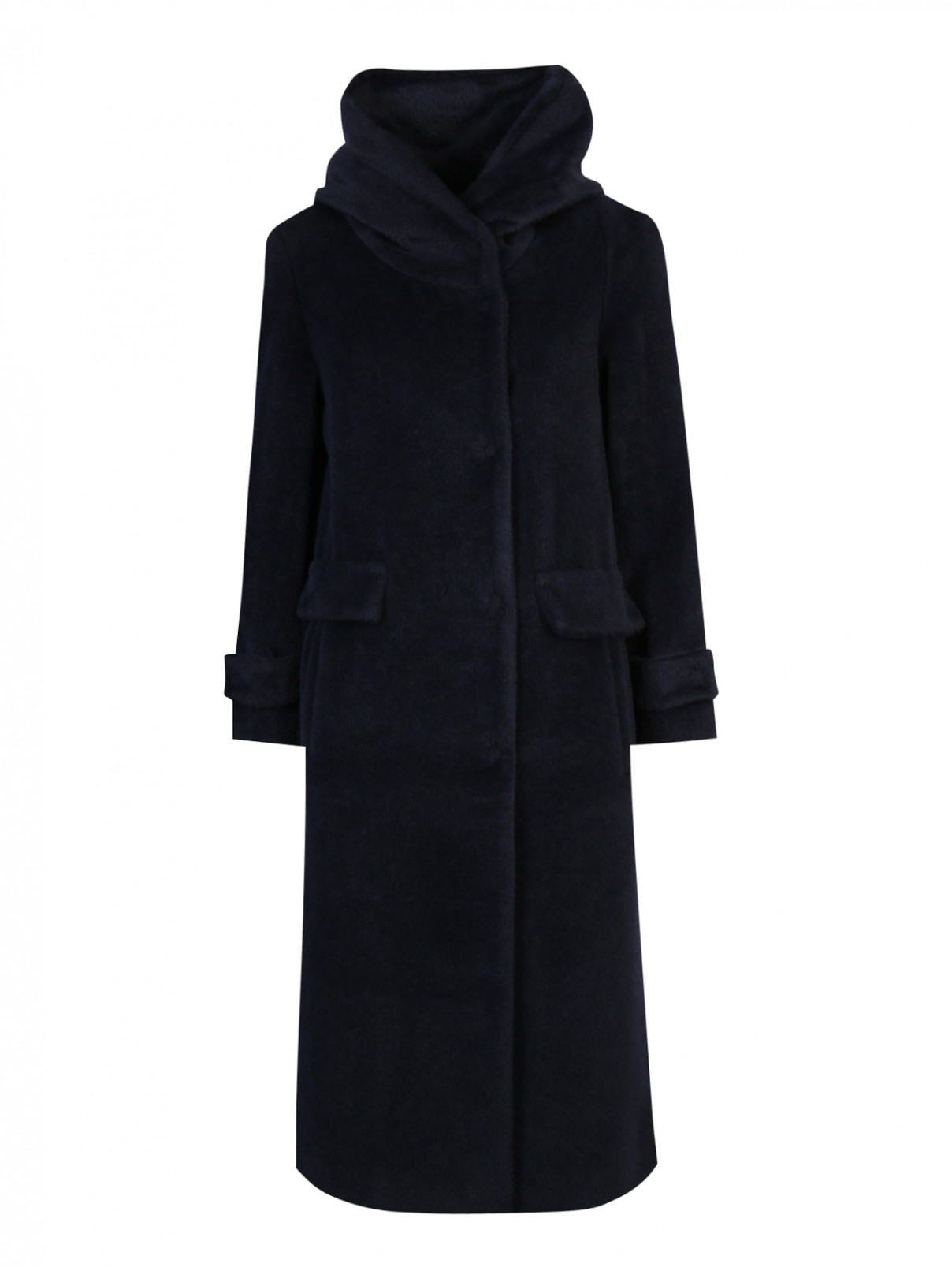 Пальто с капюшоном из шерсти с длинным ворсом Maison Lener  –  Общий вид  – Цвет:  Синий