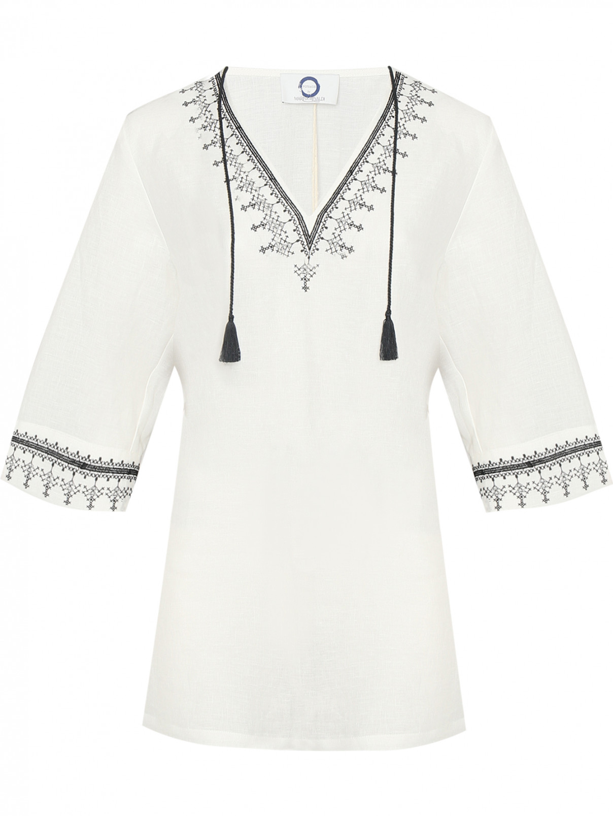 Блуза из льна с вышивкой Marina Rinaldi  –  Общий вид  – Цвет:  Белый