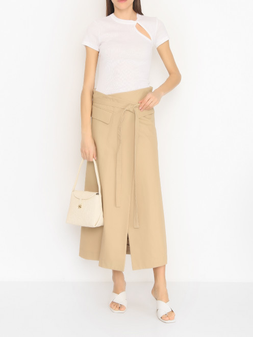 Юбка-миди из хлопка с поясом Sportmax - МодельОбщийВид