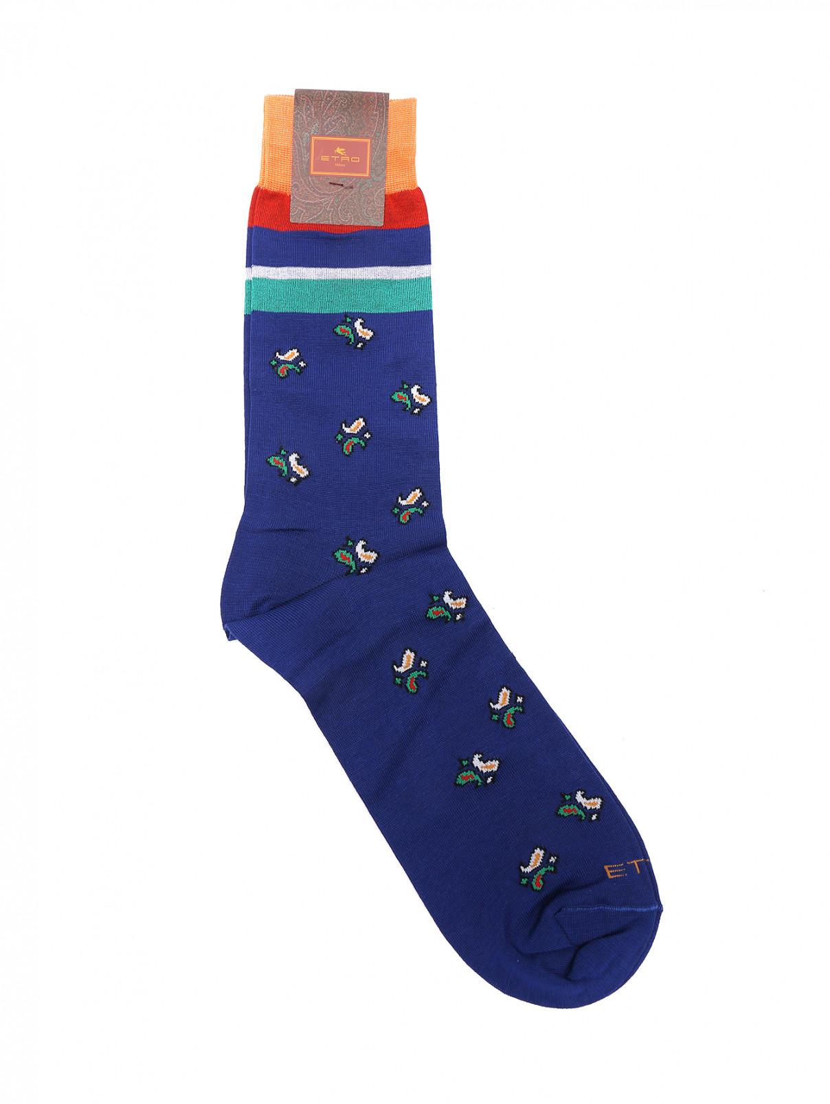 Носки хлопковые с узором пейсли Etro  –  Общий вид  – Цвет:  Синий