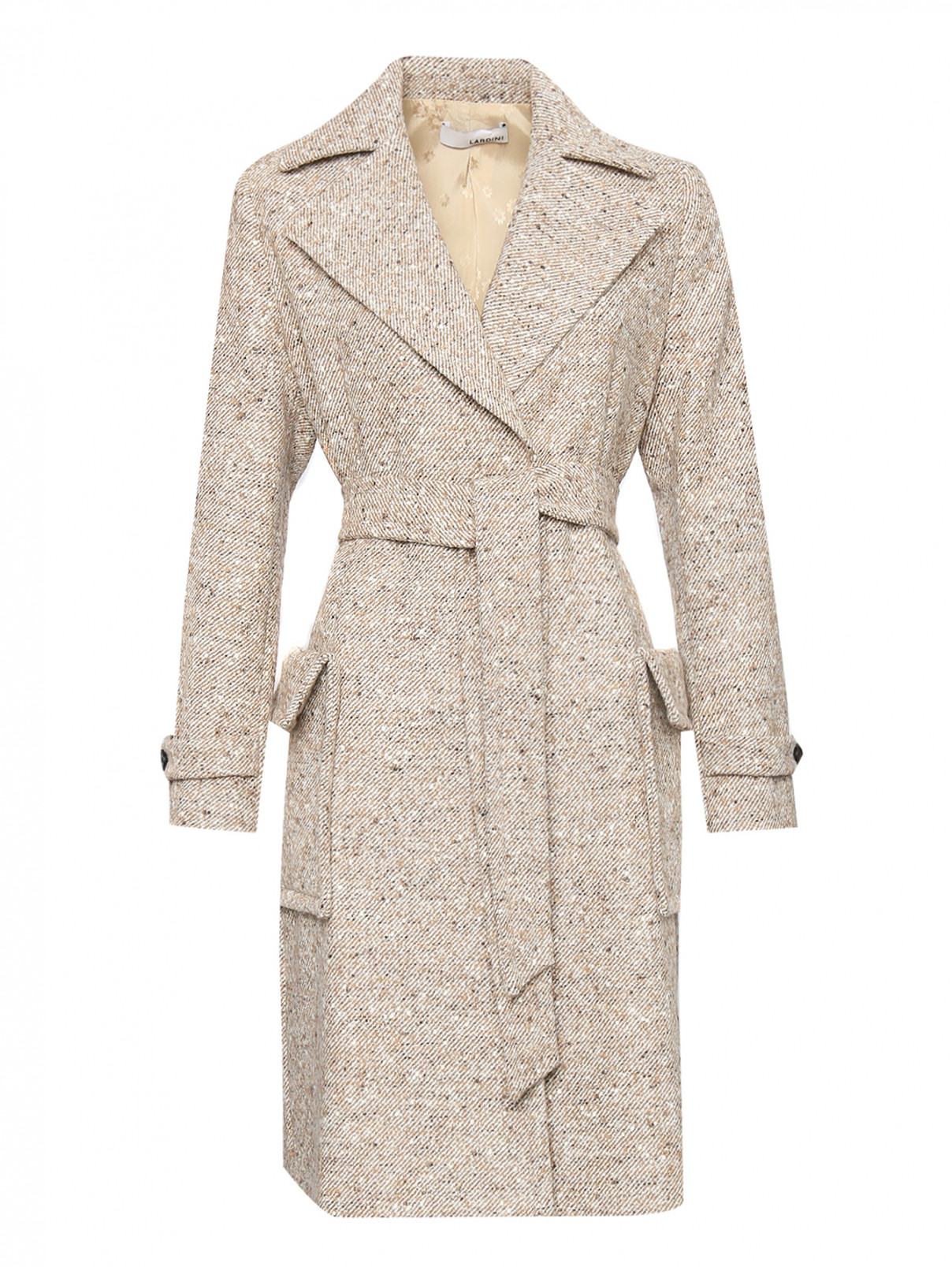 Пальто из смешанной шерсти с накладными карманами LARDINI  –  Общий вид  – Цвет:  Бежевый