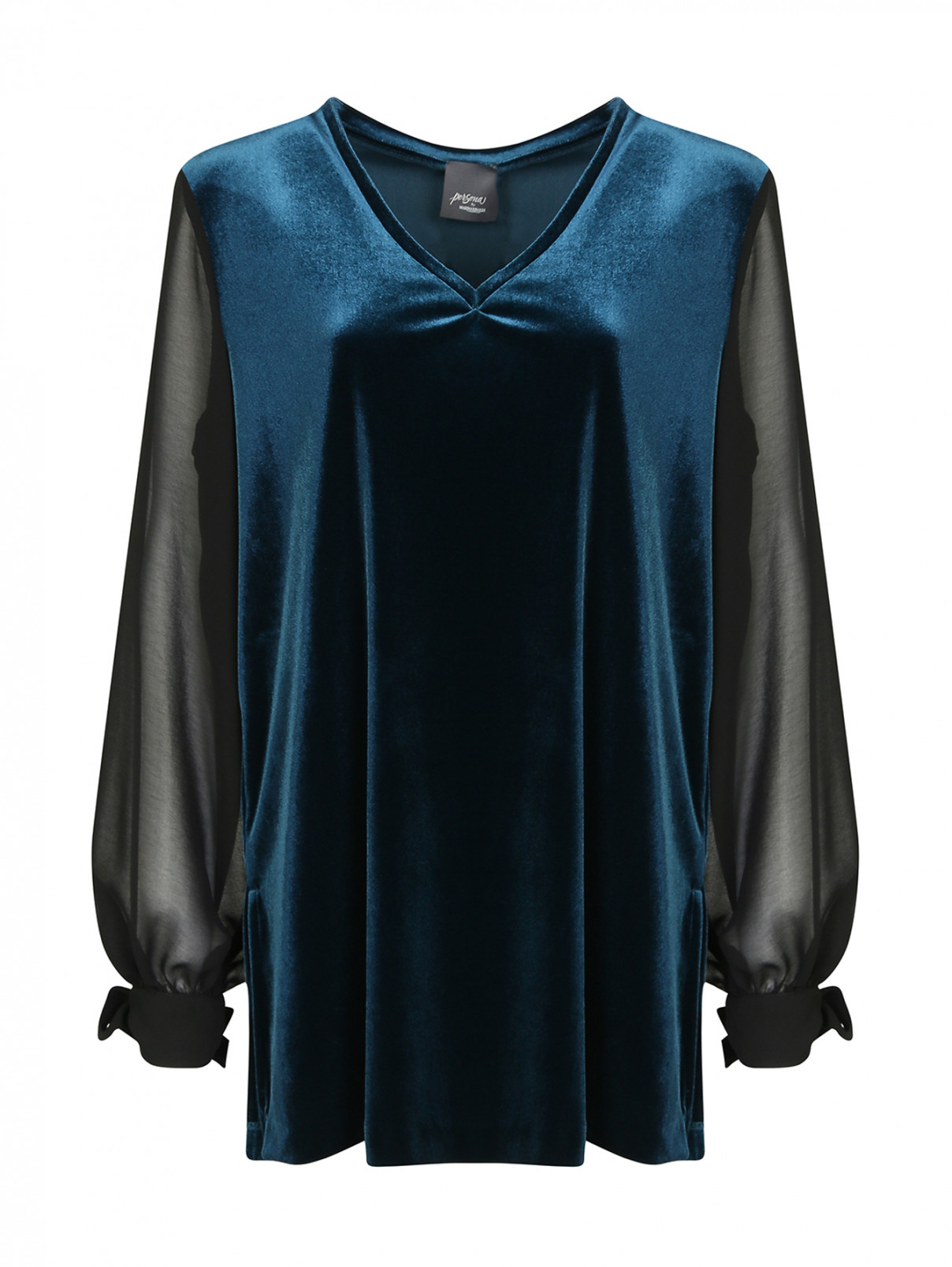 Блуза бархатная свободного кроя Persona by Marina Rinaldi  –  Общий вид  – Цвет:  Синий
