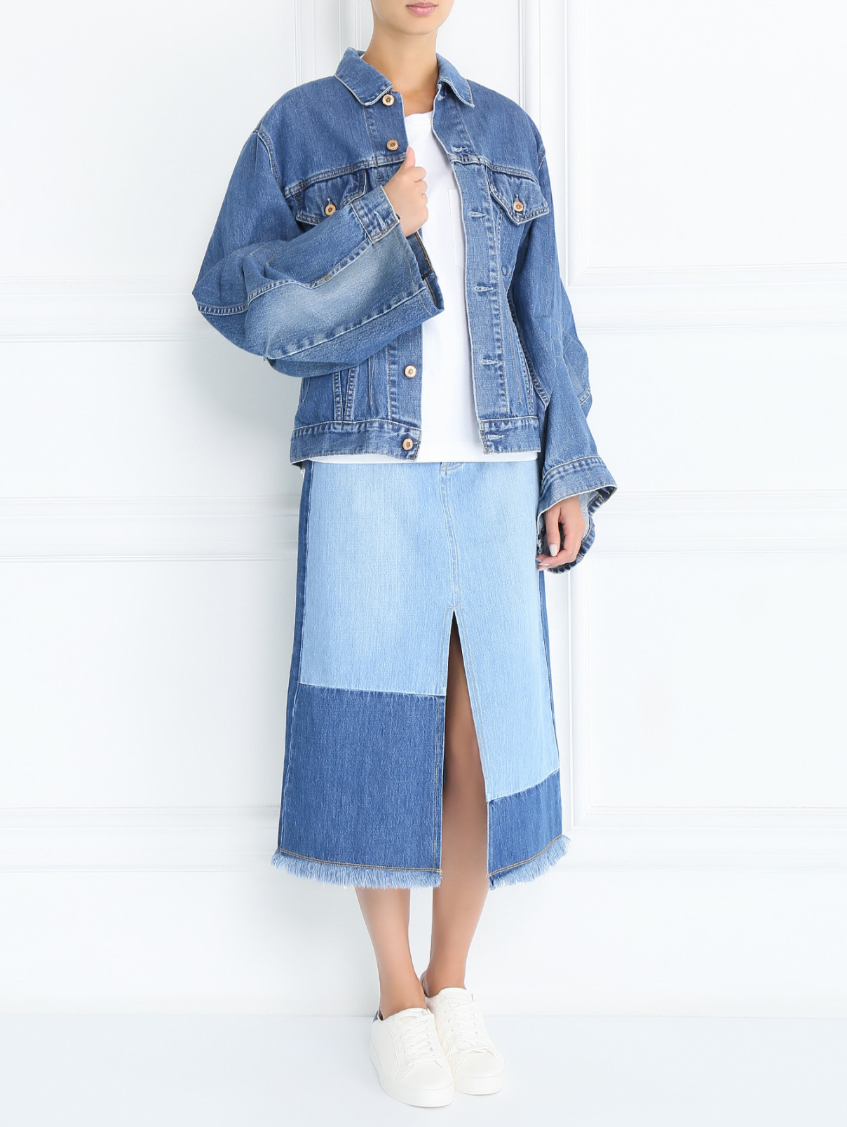 Куртка из денима с широкими рукавами Erika Cavallini  –  Модель Общий вид  – Цвет:  Синий