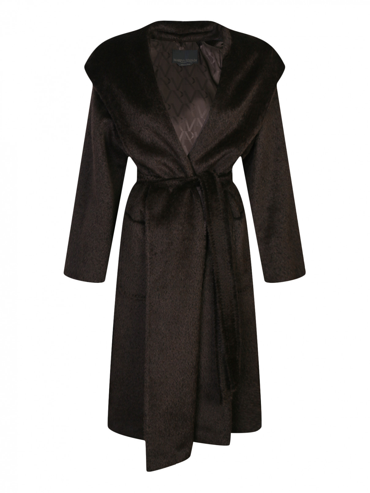 Пальто из шерсти с накладными карманами и капюшоном Marina Rinaldi  –  Общий вид  – Цвет:  Коричневый