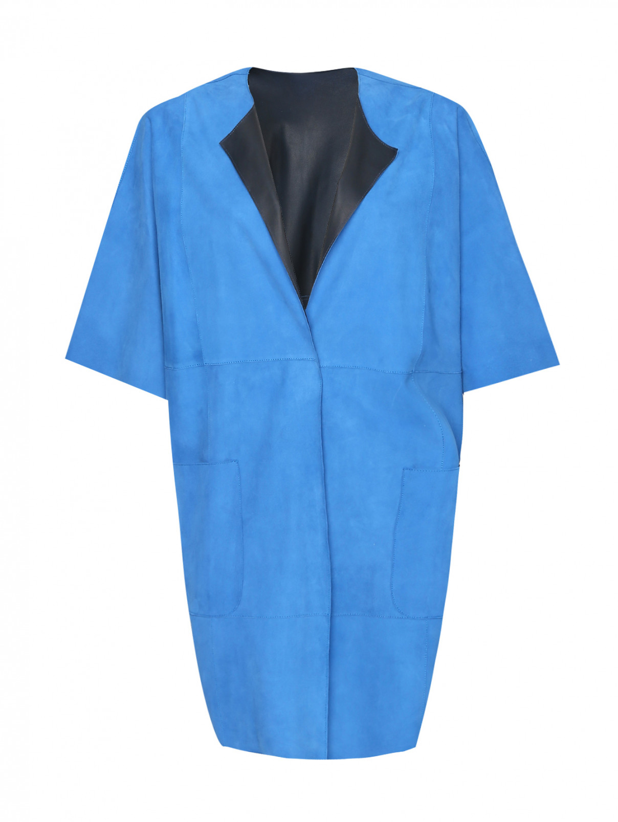 Пальто из замши с накладными карманами Marina Rinaldi  –  Общий вид  – Цвет:  Синий